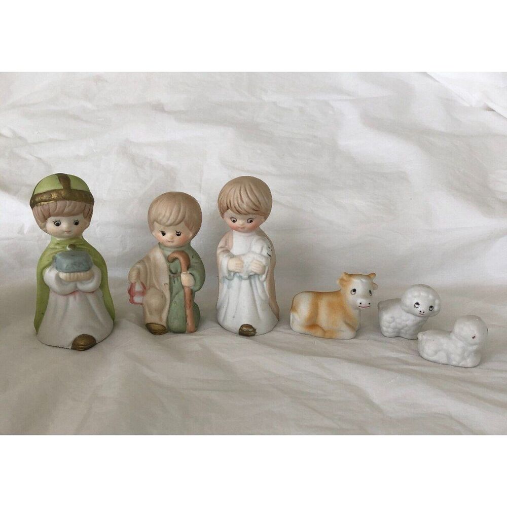 Vintage Frankel Nativity Manger Porcelain Figurines Lot Of 6